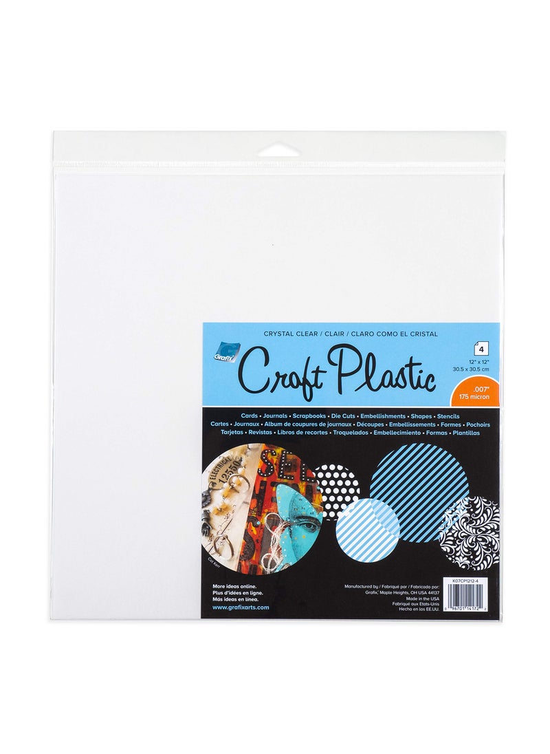 Grafix Grafix Craft Plastic  Ultra Clear 007 Craft Plastic Film Durable and Archival Film Perfect for DIY Crafts Stencils Journals Cards 3D Embellishments and More 12 x 12 Clear 4 Pack 