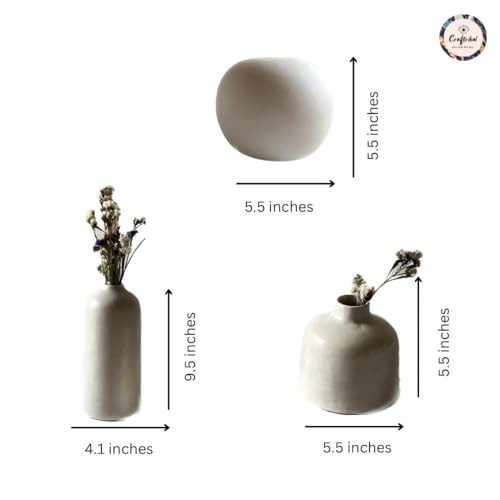 Craftribal Minimalistic White Vase Set of 3, Size (9.5x5.5x5.5) Ceramic Flower Vase for Living Room,Flower Pot for Showpieces, Centrepiece vases for Pampas Grass Modern Vases for Home Decor - Image 5