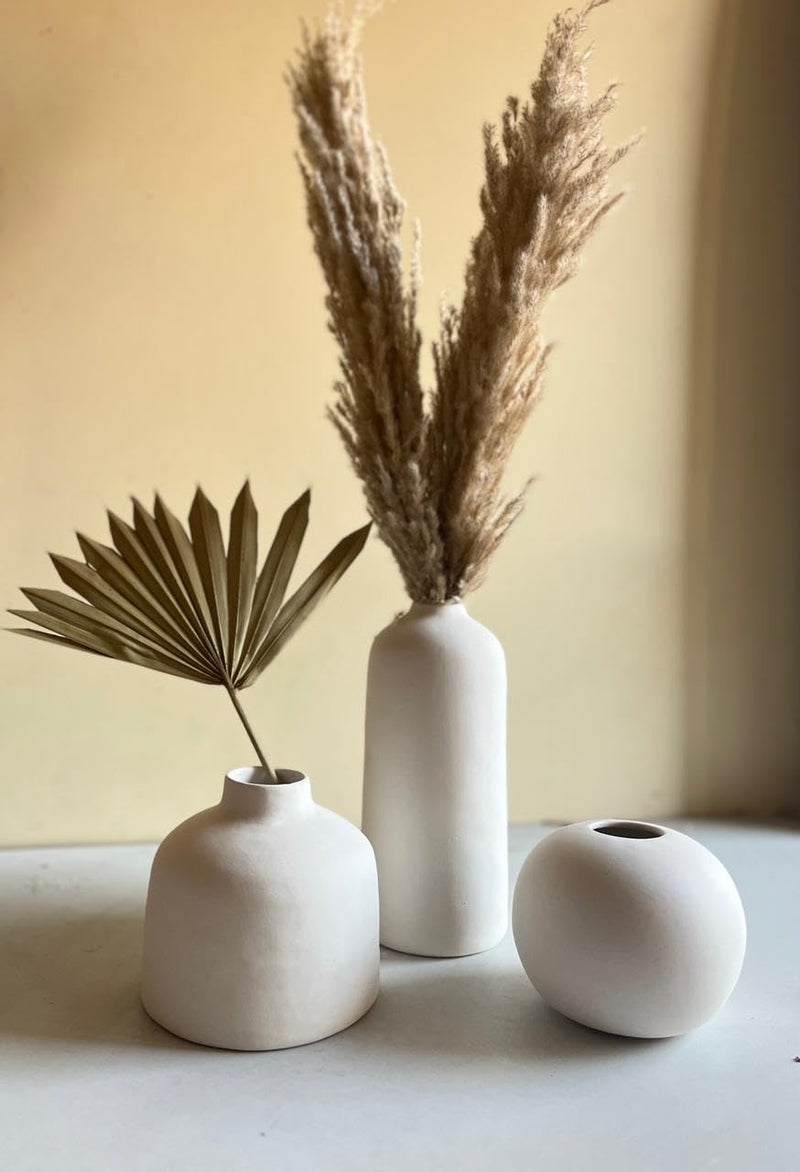 Craftribal Minimalistic White Vase Set of 3, Size (9.5x5.5x5.5) Ceramic Flower Vase for Living Room,Flower Pot for Showpieces, Centrepiece vases for Pampas Grass Modern Vases for Home Decor - Image 1