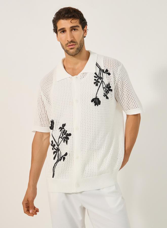 Styli Textured Knitted Embroidered Regular Fit Polo T-Shirt  - Image 1