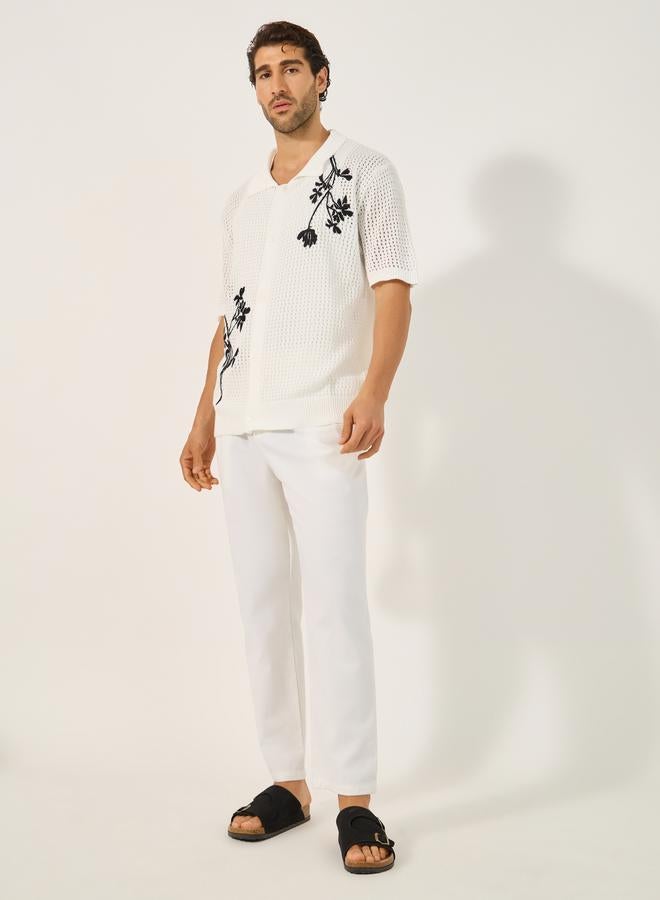 Styli Textured Knitted Embroidered Regular Fit Polo T-Shirt  - Image 2