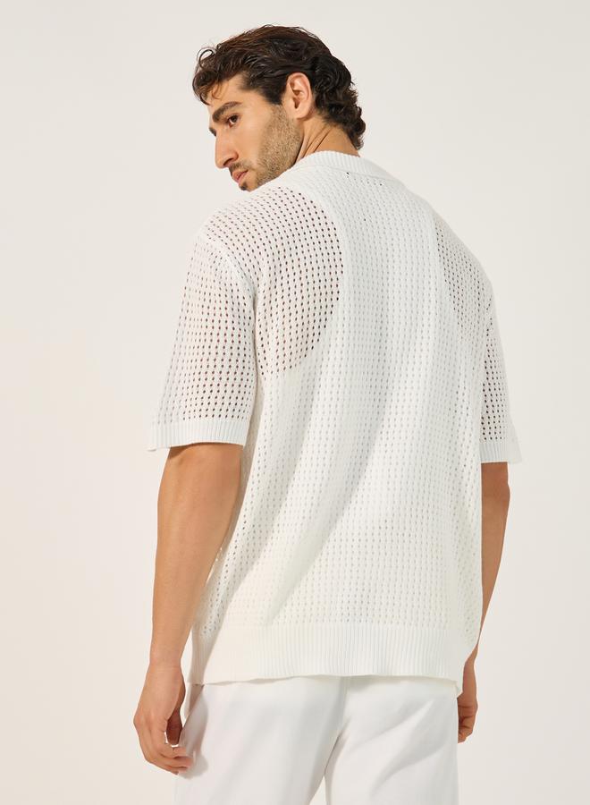 Styli Textured Knitted Embroidered Regular Fit Polo T-Shirt  - Image 4