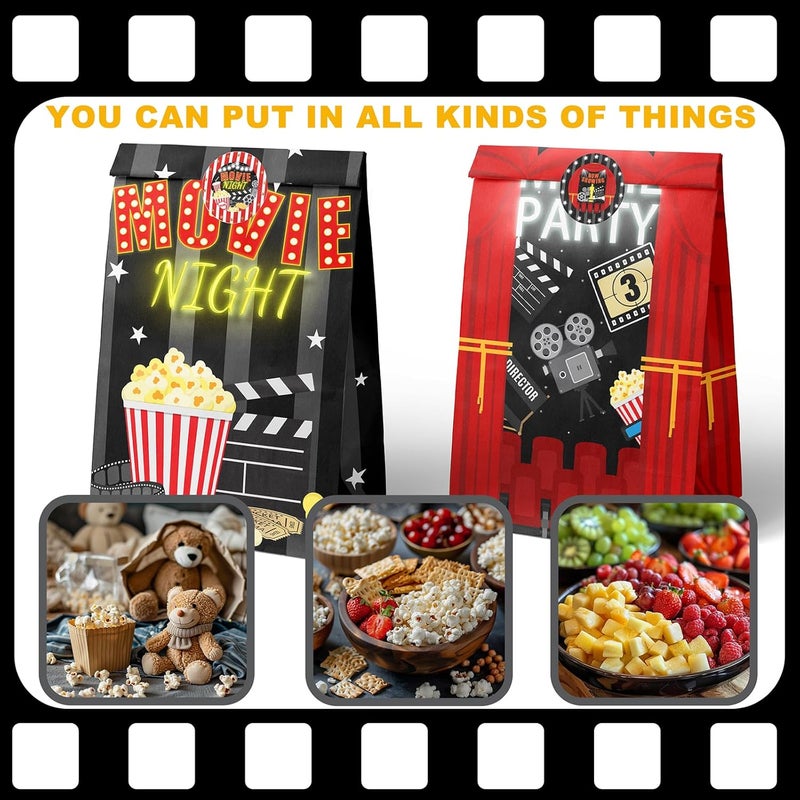 HaPiBiDesign Movie Night Party Favor Bags - 24 Pcs Candy Bags with Stickers - Themed Birthday Party Supplies - Image 3
