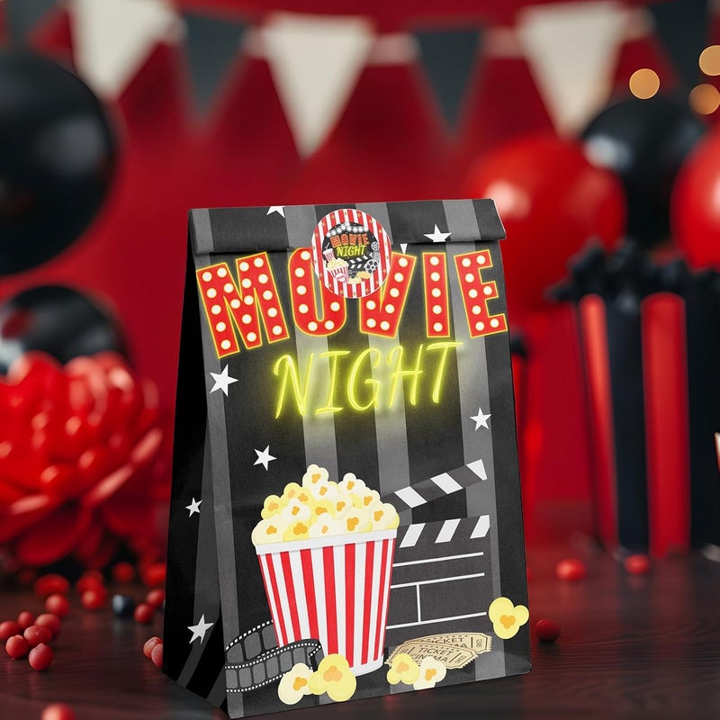 HaPiBiDesign Movie Night Party Favor Bags - 24 Pcs Candy Bags with Stickers - Themed Birthday Party Supplies - Image 5
