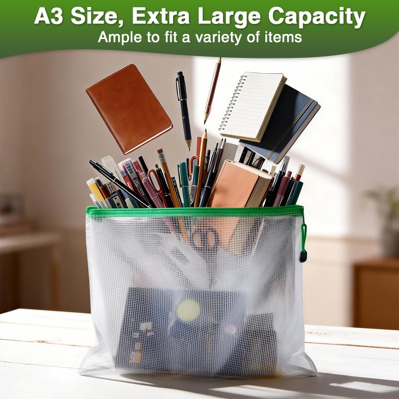 Umriox 16 Pack Large Zipper Bags 16.9x12.4 in, A3 16 Colors Mesh Zipper Document Pouch for Organizing, Storage Bags with Zipper for Board Game, Puzzles, Sewing Project, Travel Supplies - Image 2