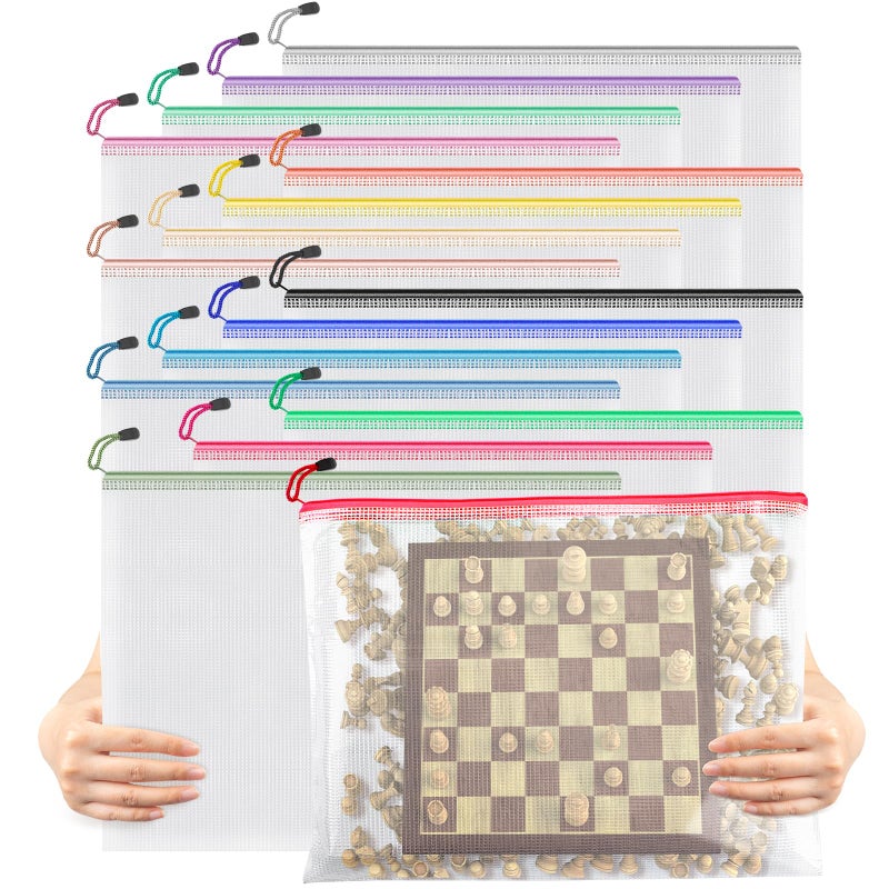 Umriox 16 Pack Large Zipper Bags 16.9x12.4 in, A3 16 Colors Mesh Zipper Document Pouch for Organizing, Storage Bags with Zipper for Board Game, Puzzles, Sewing Project, Travel Supplies - Image 1