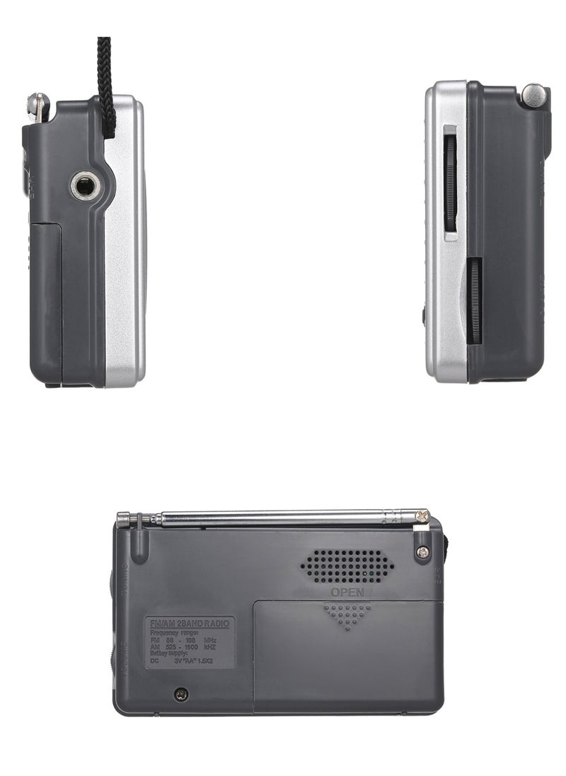 INDIN - BC-R2033 Mini AM FM Radio 2 Band Radio Receiver Portable Pocket Radio Built-in Speaker with/ Headphone Jack Telescopic Antenna - Image 1