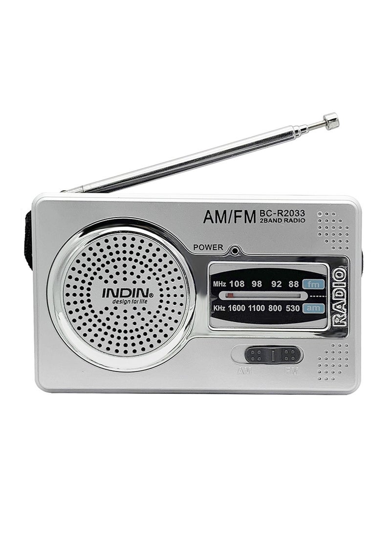 INDIN - BC-R2033 Mini AM FM Radio 2 Band Radio Receiver Portable Pocket Radio Built-in Speaker with/ Headphone Jack Telescopic Antenna - Image 1