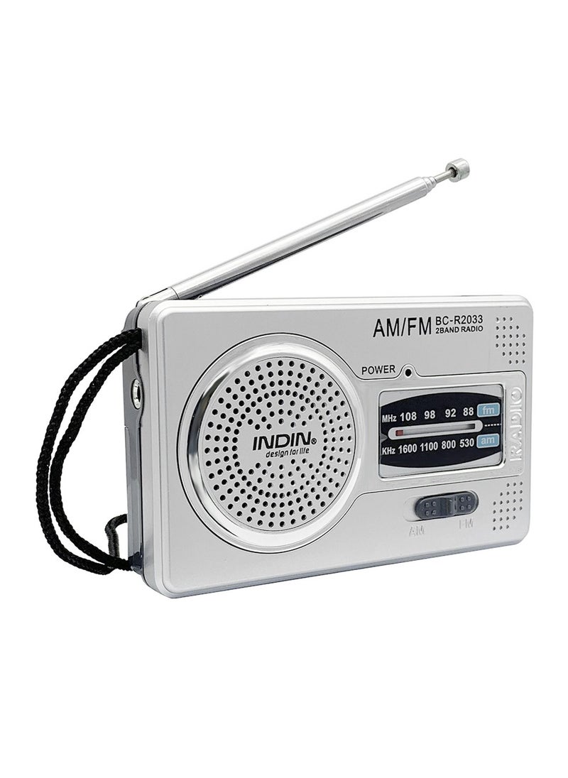 INDIN - BC-R2033 Mini AM FM Radio 2 Band Radio Receiver Portable Pocket Radio Built-in Speaker with/ Headphone Jack Telescopic Antenna - Image 1