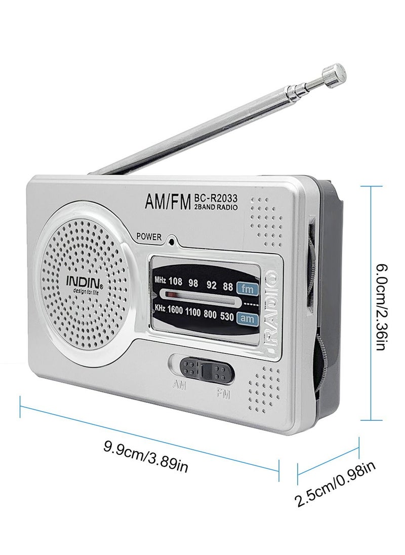 INDIN - BC-R2033 Mini AM FM Radio 2 Band Radio Receiver Portable Pocket Radio Built-in Speaker with/ Headphone Jack Telescopic Antenna - Image 1