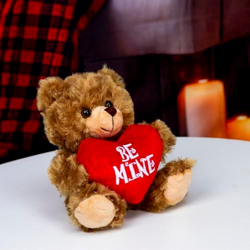 Plushland Stuffed Mocha Heart Bear Be Mine Plush Bear Toy for Kids Adults Embroidered Heart Pillow Brown6 inches - Image 5