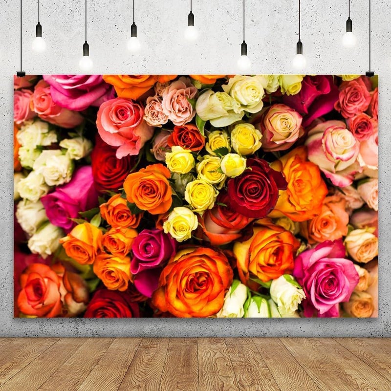 S2S قماش خلفية بتصميم متعدد من زهور الورد الأنيقة | قماش ديكور خلفية لحفلات المنزل | لجميع المهرجانات/الفعاليات المنزلية/المناسبات - (5 × 8 قدم) (زهور الورد) - Image 1