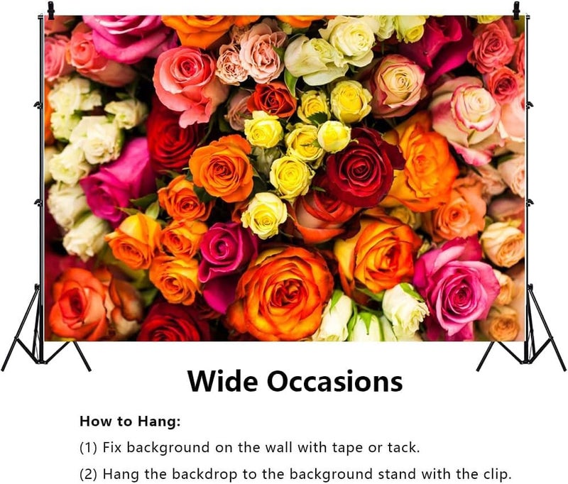 S2S قماش خلفية بتصميم متعدد من زهور الورد الأنيقة | قماش ديكور خلفية لحفلات المنزل | لجميع المهرجانات/الفعاليات المنزلية/المناسبات - (5 × 8 قدم) (زهور الورد) - Image 5