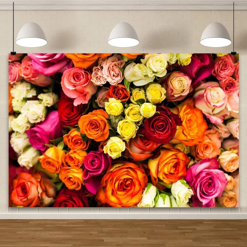 S2S قماش خلفية بتصميم متعدد من زهور الورد الأنيقة | قماش ديكور خلفية لحفلات المنزل | لجميع المهرجانات/الفعاليات المنزلية/المناسبات - (5 × 8 قدم) (زهور الورد) - Image 2