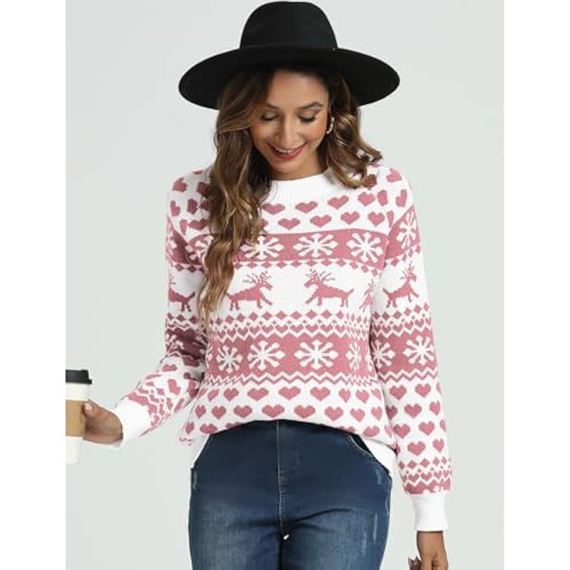 Loquat Women's Ugly  Sweaters Snowflake Reindeer Long Sleeve Holiday Knit Xmas Sweater Pullover Tops - Image 3