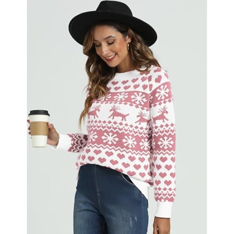 Loquat Women's Ugly  Sweaters Snowflake Reindeer Long Sleeve Holiday Knit Xmas Sweater Pullover Tops - Image 4