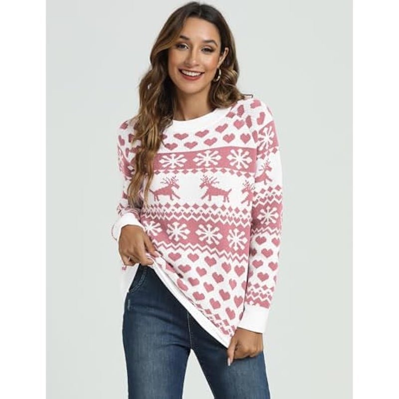 Loquat Women's Ugly  Sweaters Snowflake Reindeer Long Sleeve Holiday Knit Xmas Sweater Pullover Tops - Image 5