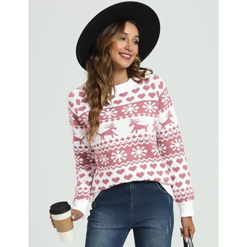 Loquat Women's Ugly  Sweaters Snowflake Reindeer Long Sleeve Holiday Knit Xmas Sweater Pullover Tops - Image 2