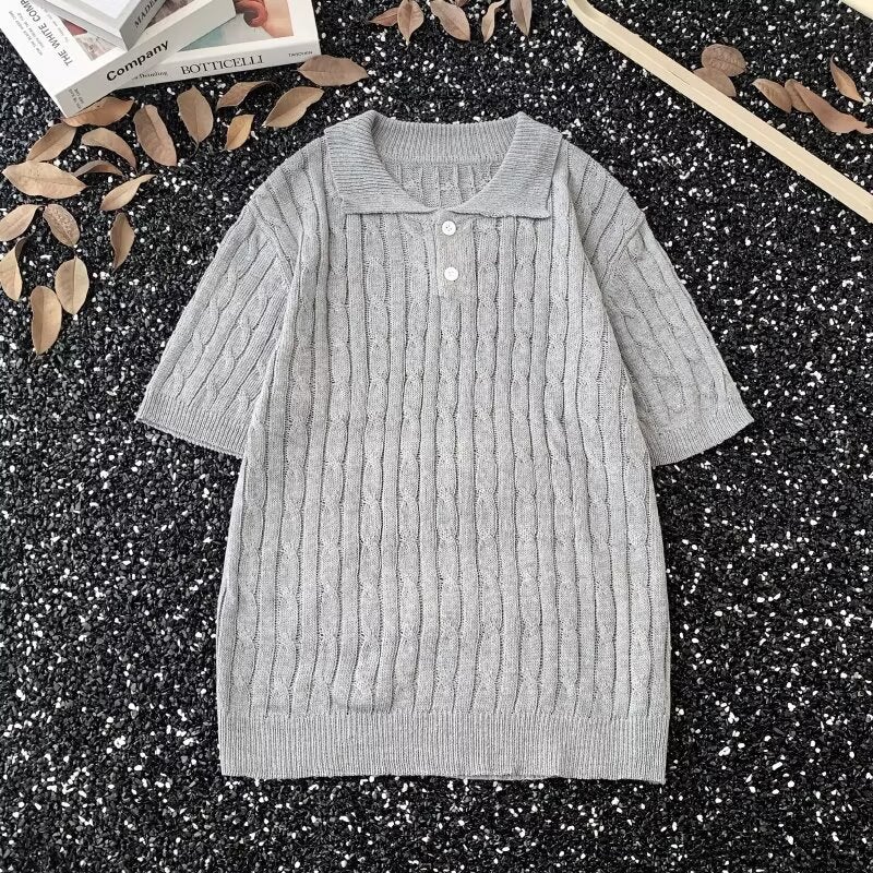 Men's Knitted Polo Shirt Short Sleeve Retro Collared T-Shirt - Image 4