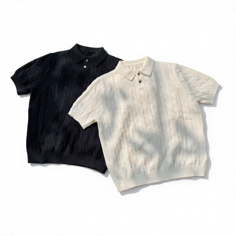 Men's Knitted Polo Shirt Short Sleeve Retro Collared T-Shirt - Image 1