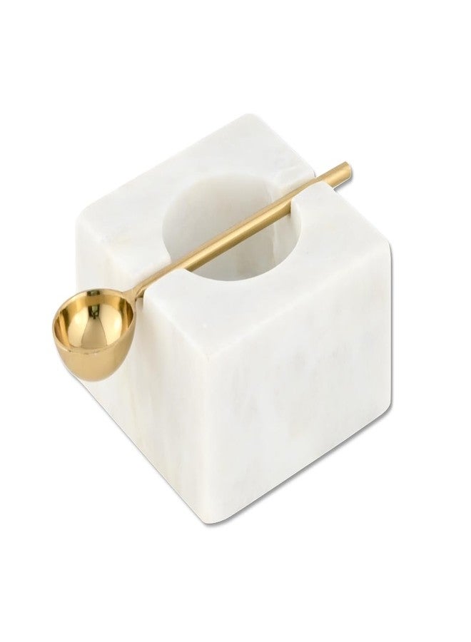 Cruiser’s Cache Cruiser’s Caché | White Marble Salt Cellar and Gold Spoon Set | Hand Crafted Natural Marble | For Keeping Gourmet Salts, Pepper, Spices, and Seasonings. - Image 1