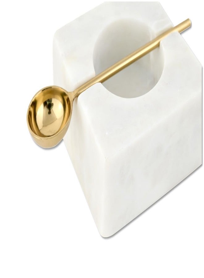 Cruiser’s Cache Cruiser’s Caché | White Marble Salt Cellar and Gold Spoon Set | Hand Crafted Natural Marble | For Keeping Gourmet Salts, Pepper, Spices, and Seasonings. - Image 3