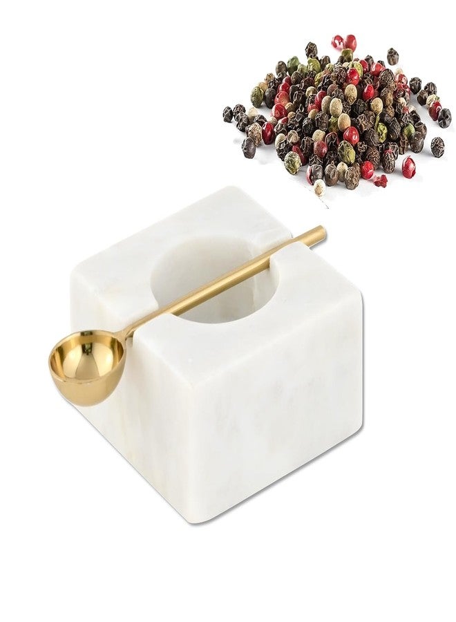 Cruiser’s Cache Cruiser’s Caché | White Marble Salt Cellar and Gold Spoon Set | Hand Crafted Natural Marble | For Keeping Gourmet Salts, Pepper, Spices, and Seasonings. - Image 2