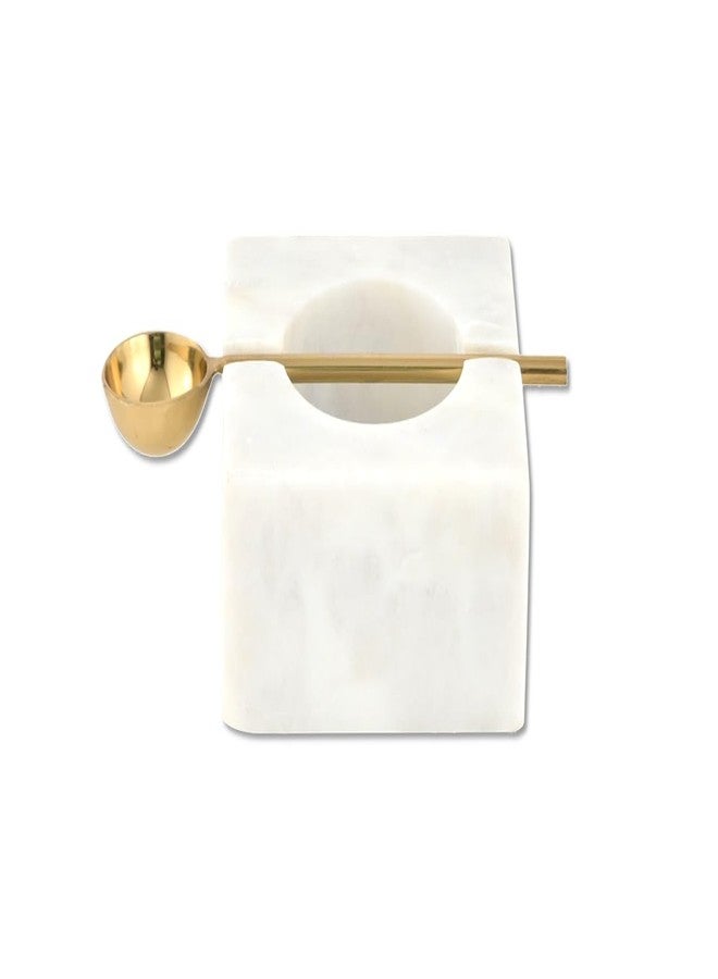 Cruiser’s Cache Cruiser’s Caché | White Marble Salt Cellar and Gold Spoon Set | Hand Crafted Natural Marble | For Keeping Gourmet Salts, Pepper, Spices, and Seasonings. - Image 4
