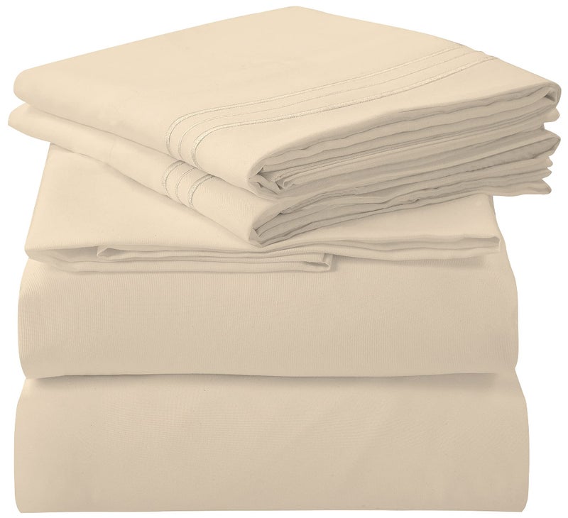 ROYALE LINENS 3 Piece Twin Sheets Set  Soft Brushed 1800 Microfiber Bedding  1 Fitted and 1 Flat Sheet 1 Pillow case  Wrinkle Free  Fade Resistant  Hotel Luxury Bed Sheets Set Sand Twin