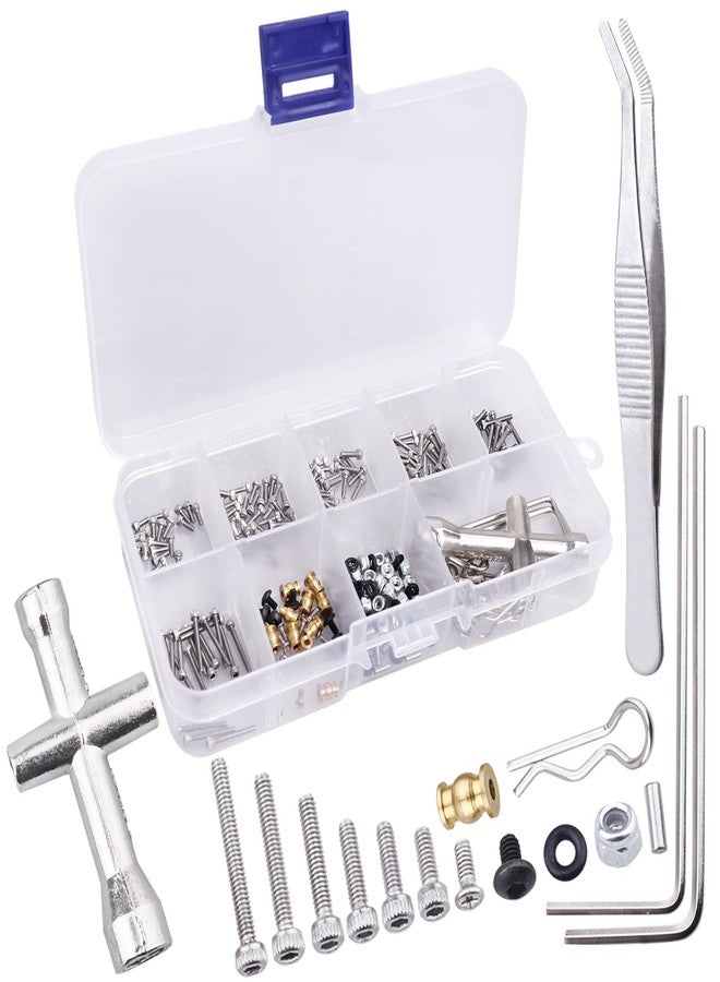 Hobbyfire RC Screw Kit RC Repair Tool Kit M1.4 Hex Screws Pivot Ball Wheel Locknuts Pins Shell Body Clips O-Rings Cross Wrench for Axial SCX24 1/24 RC Crawler Accessories, 273pcs - Image 1