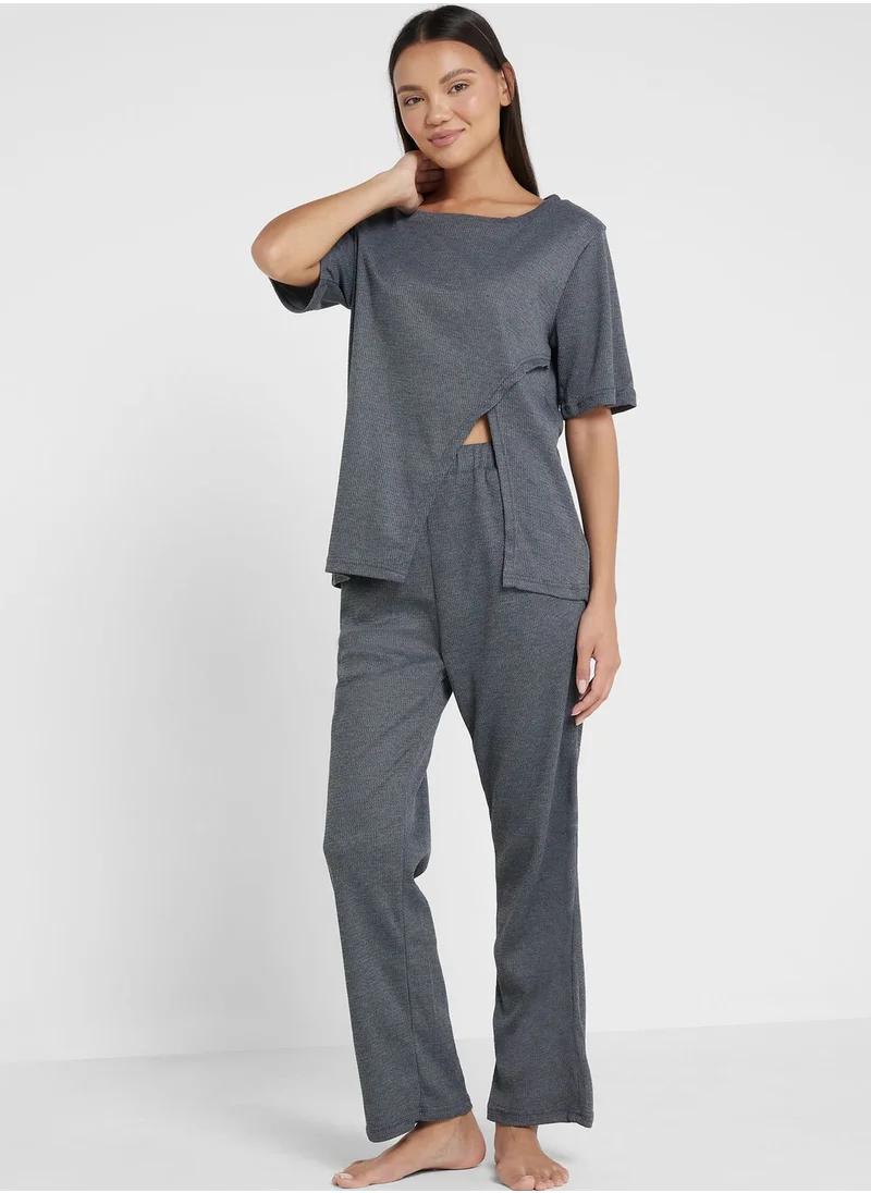 Ginger Assymetric T-shirt & Pyjama Set