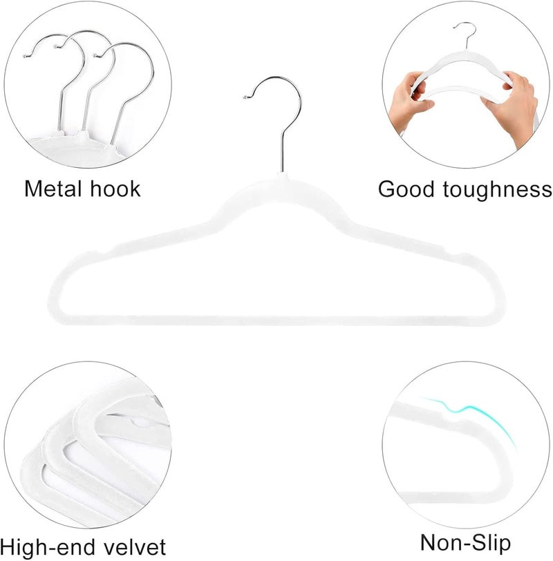 HOUSE DAY 50-Pack Velvet Non-Slip Clothes Hangers - Space Saving Design (White) - Image 3