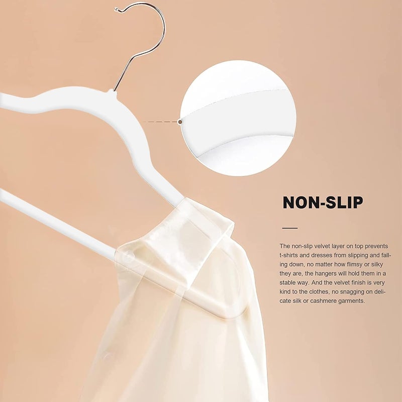 HOUSE DAY 50-Pack Velvet Non-Slip Clothes Hangers - Space Saving Design (White) - Image 4