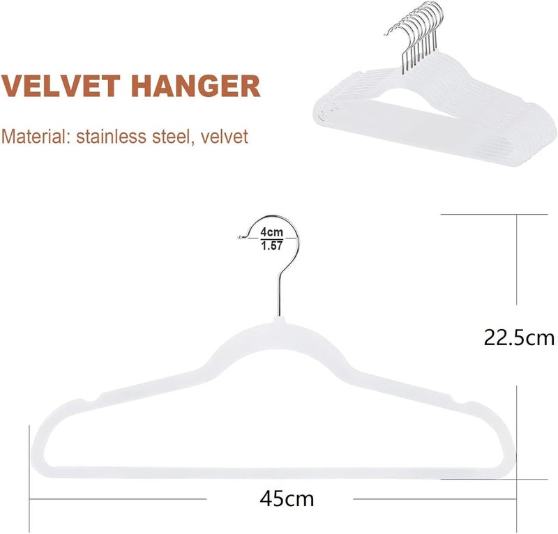 HOUSE DAY 50-Pack Velvet Non-Slip Clothes Hangers - Space Saving Design (White) - Image 2