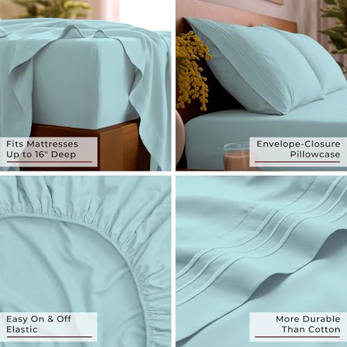 Mellanni Queen Sheets Set - 4 PC Iconic Collection Bedding - Hotel Luxury, Extra Soft, Cooling Bed Sheets - Wrinkle, Fade, Stain Resistant (Queen, Aqua) - Image 5