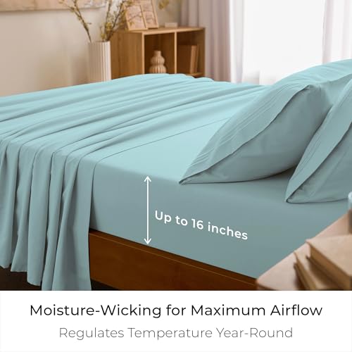 Mellanni Queen Sheets Set - 4 PC Iconic Collection Bedding - Hotel Luxury, Extra Soft, Cooling Bed Sheets - Wrinkle, Fade, Stain Resistant (Queen, Aqua) - Image 4