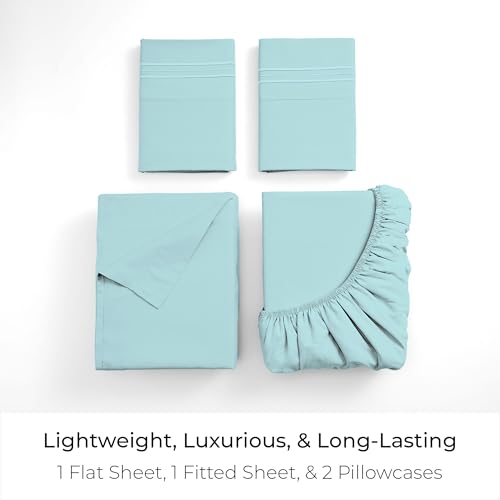 Mellanni Queen Sheets Set - 4 PC Iconic Collection Bedding - Hotel Luxury, Extra Soft, Cooling Bed Sheets - Wrinkle, Fade, Stain Resistant (Queen, Aqua) - Image 3