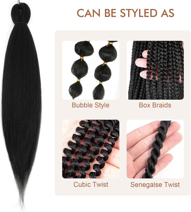 Difunee Pre-stretched Braiding Hair - 16 Inch 8 Packs Natural Black Short Braiding Hair For Twist or Box Braids, Yaki Texture Hot Water Setting Synthetic Braiding Hair Extensions (16 Inch, 1B-8P) - Image 4