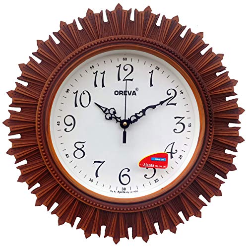 Oreva Plastic Wooden Look Designer Wall Clock (32.5 x 32.5 x 4.8 cm, Brown, AQ 6197) - Image 1