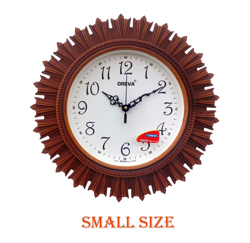 Oreva Plastic Wooden Look Designer Wall Clock (32.5 x 32.5 x 4.8 cm, Brown, AQ 6197) - Image 2