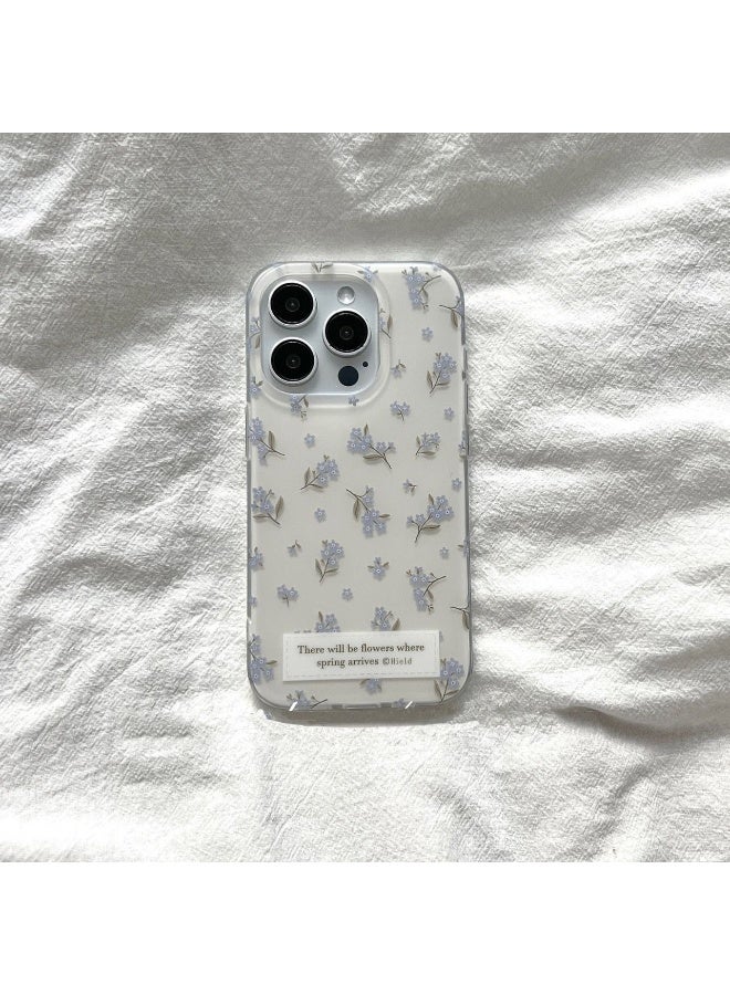 NIBEMINENT Ins Style Floral Protective TPU Case Cover For iPhone 16E, White Background With Blue Floral Pattern