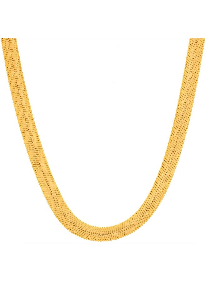 Lifetime Jewelry 5Mm Flexible Herringbone Chain Necklace 24K Real Gold Plated (18 Inches, Gold)  - Image 1