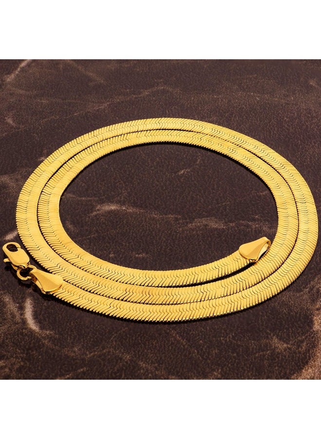 Lifetime Jewelry 5Mm Flexible Herringbone Chain Necklace 24K Real Gold Plated (18 Inches, Gold)  - Image 5