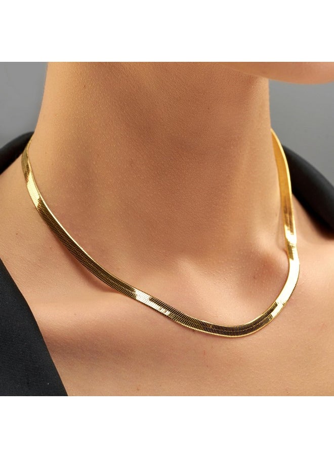 Lifetime Jewelry 5Mm Flexible Herringbone Chain Necklace 24K Real Gold Plated (18 Inches, Gold)  - Image 2