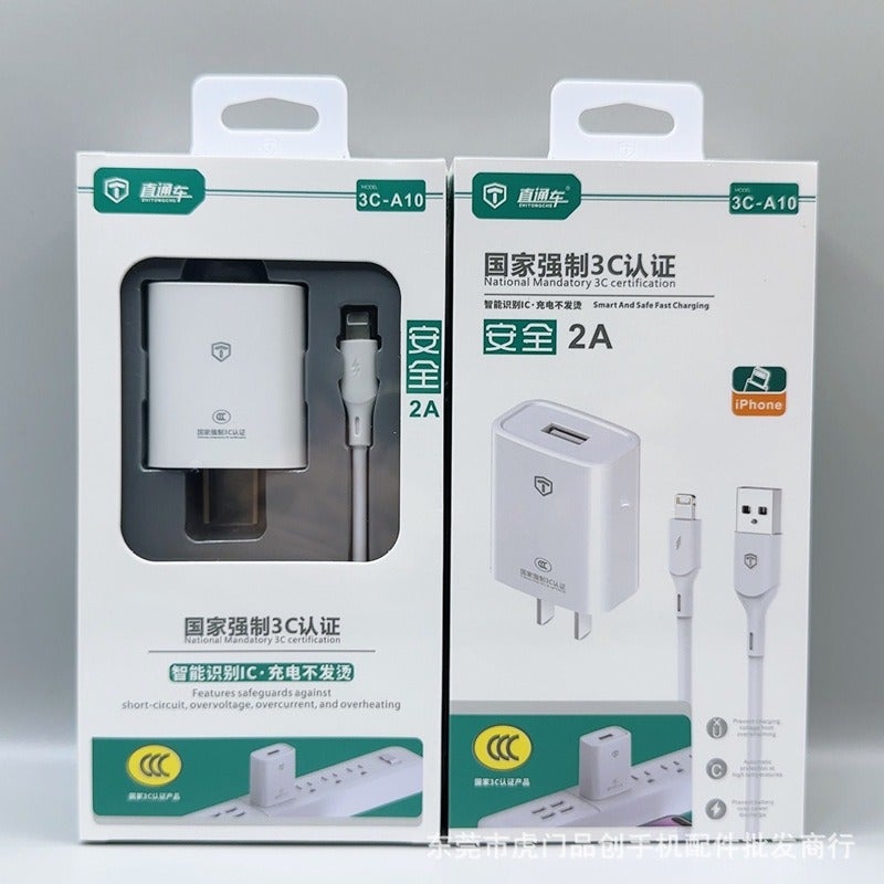 3C Certified 10W Fast Charger Set with USB Cable for Apple & Android Type-C Devices - Apple Cable Set