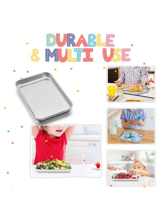 TeamFar TeamFar Kids Plates, 7.3"×5.3"×0.8", Stainless Steel Plates for Kids Metal Toddler Plate Tray Set for Lunch Dinner Camping, Healthy & Non Toxic, Dishwasher Safe & Oven Safe, Stackable - 2 Pieces - Image 3