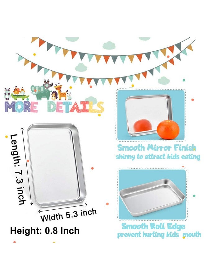 TeamFar TeamFar Kids Plates, 7.3"×5.3"×0.8", Stainless Steel Plates for Kids Metal Toddler Plate Tray Set for Lunch Dinner Camping, Healthy & Non Toxic, Dishwasher Safe & Oven Safe, Stackable - 2 Pieces - Image 2