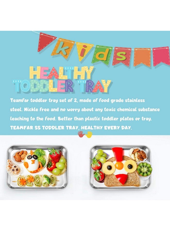 TeamFar TeamFar Kids Plates, 7.3"×5.3"×0.8", Stainless Steel Plates for Kids Metal Toddler Plate Tray Set for Lunch Dinner Camping, Healthy & Non Toxic, Dishwasher Safe & Oven Safe, Stackable - 2 Pieces - Image 4