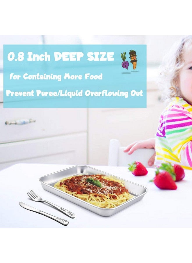 TeamFar TeamFar Kids Plates, 7.3"×5.3"×0.8", Stainless Steel Plates for Kids Metal Toddler Plate Tray Set for Lunch Dinner Camping, Healthy & Non Toxic, Dishwasher Safe & Oven Safe, Stackable - 2 Pieces - Image 5