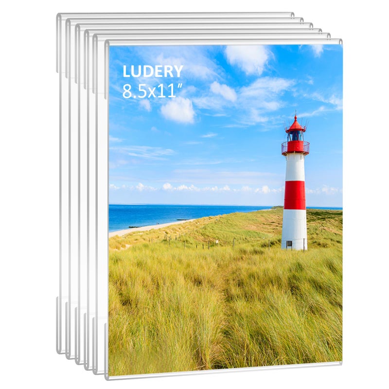 Ludery 85x11 Acrylic Picture FramesSet of 6 Clear Photo Frame for WallClear Frameless picture Frames 85 x 11Floating Hanging Picture Frames 85 x 11 for Home School Office